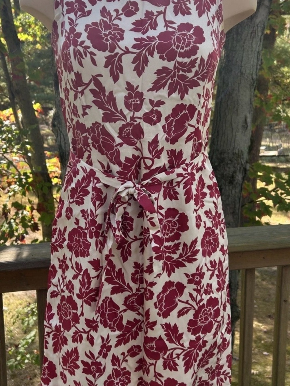 Ann Taylor Sleeveless Midi Dress in Cream and Burgundy Floral